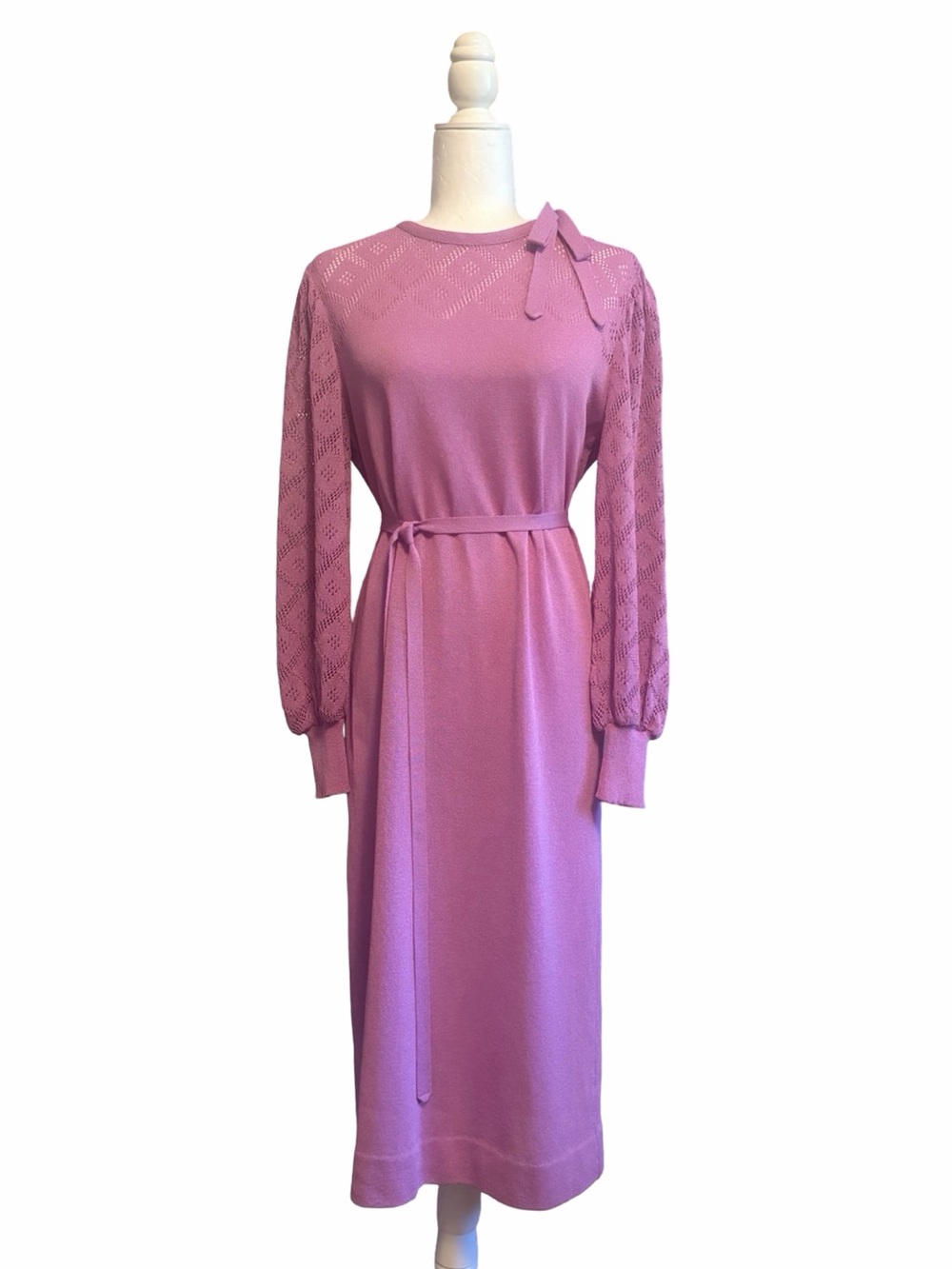 Vintage | Lilac Knit Belted Midi Dress